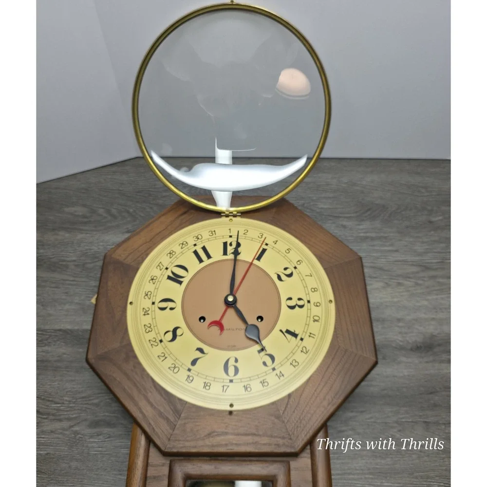 Hamilton Vintage 31-Day Drop Dial Striking Wall Clock Walnut Color W/Key And Tag